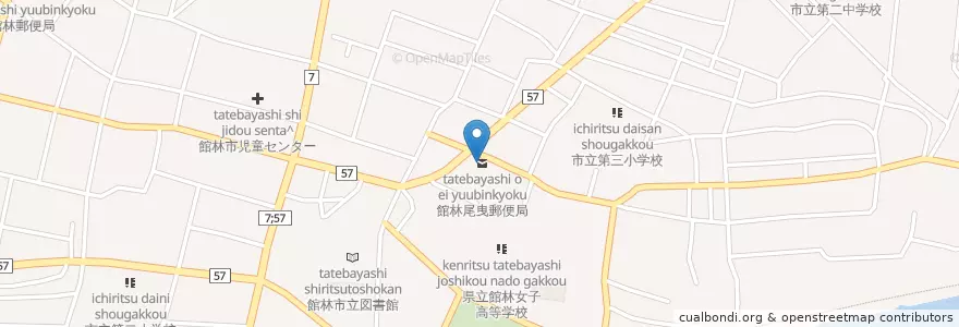 Mapa de ubicacion de 館林尾曳郵便局 en Japonya, 群馬県, 館林市.
