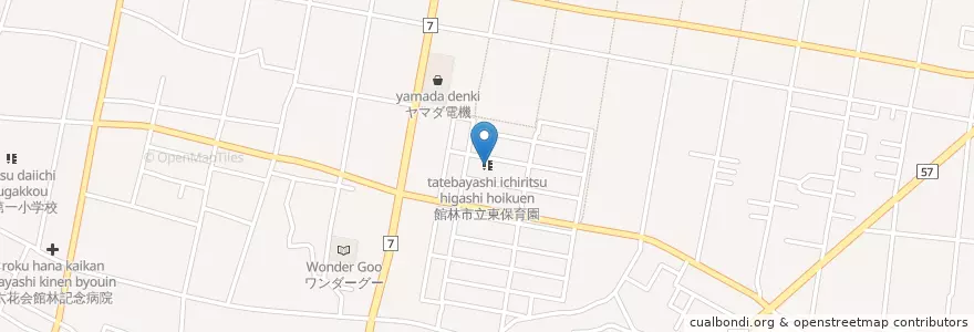 Mapa de ubicacion de 館林市立東保育園 en Japón, Prefectura De Gunma, 館林市.