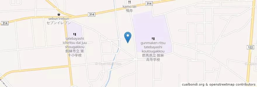 Mapa de ubicacion de 館林市西公民館 en Japon, Préfecture De Gunma, 館林市.