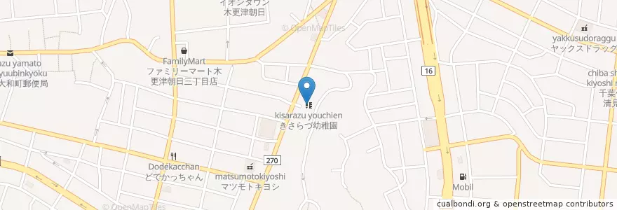 Mapa de ubicacion de きさらづ幼稚園 en 日本, 千葉県, 木更津市.