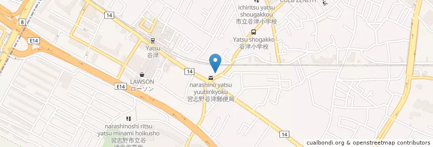 Mapa de ubicacion de 習志野市中央消防署谷津分遣所 en Japón, Prefectura De Chiba, Narashino.