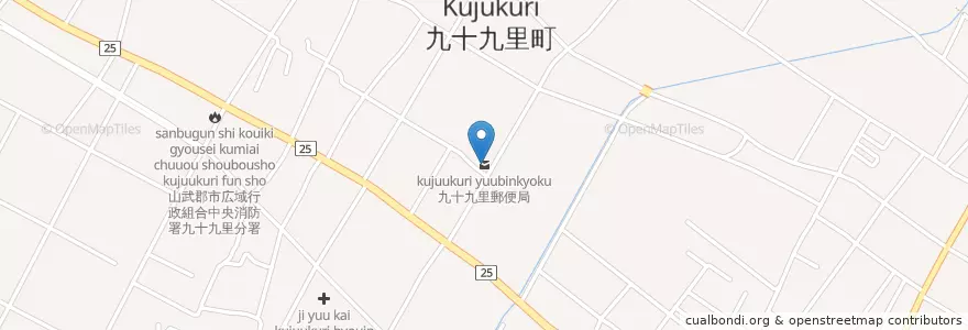 Mapa de ubicacion de 九十九里郵便局 en 日本, 千葉県, 山武郡, 九十九里町.