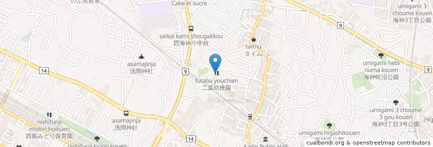 Mapa de ubicacion de 二葉幼稚園 en 日本, 千葉県, 船橋市.