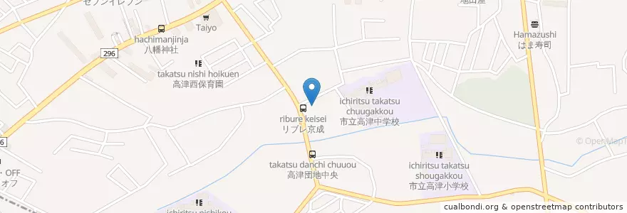 Mapa de ubicacion de 八千代高津郵便局 en اليابان, 千葉県, 八千代市.