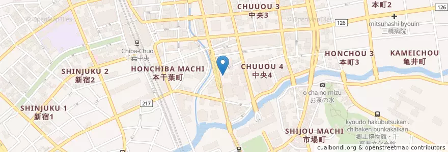 Mapa de ubicacion de 千葉中央四郵便局 en Japan, Präfektur Chiba, 千葉市, 中央区.