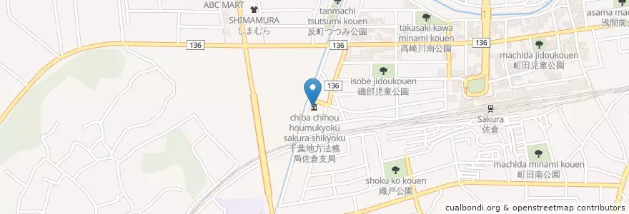 Mapa de ubicacion de 千葉地方法務局佐倉支局 en Japan, Chiba Prefecture, Sakura.