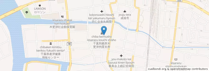 Mapa de ubicacion de 千葉地方裁判所木更津支部 en Japan, Präfektur Chiba, 木更津市.