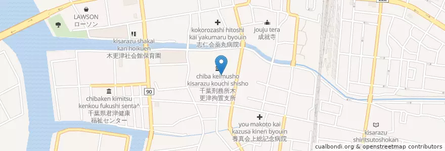 Mapa de ubicacion de 千葉家庭裁判所木更津支部 en Japan, Präfektur Chiba, 木更津市.