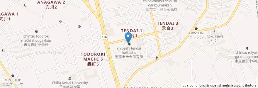 Mapa de ubicacion de 千葉市天台保育所 en اليابان, 千葉県, 千葉市, 稲毛区.
