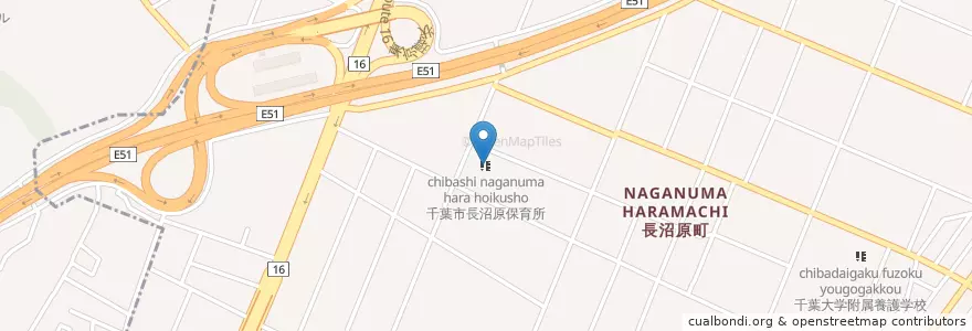 Mapa de ubicacion de 千葉市長沼原保育所 en Japón, Prefectura De Chiba, Chiba, 稲毛区.