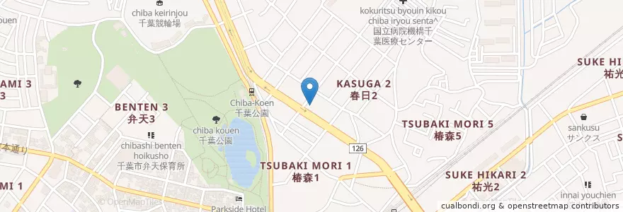 Mapa de ubicacion de 千葉椿森郵便局 en Япония, Тиба, 千葉市, 中央区.