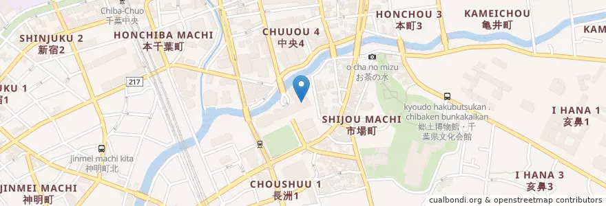 Mapa de ubicacion de 千葉県庁内郵便局 en Japan, Präfektur Chiba, 千葉市, 中央区.