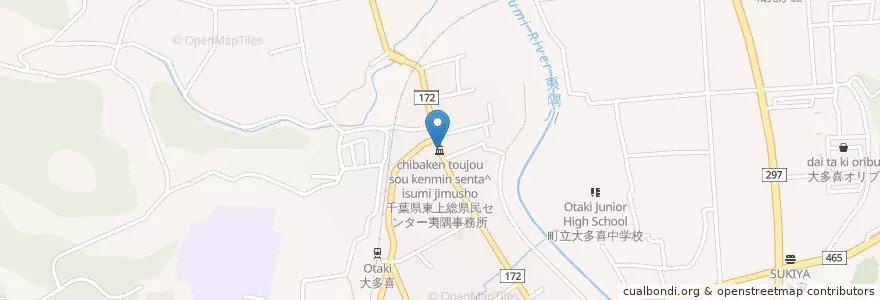 Mapa de ubicacion de 千葉県東上総県民センター夷隅事務所 en Japón, Prefectura De Chiba, 夷隅郡, 大多喜町.