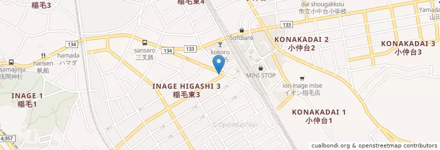 Mapa de ubicacion de 千葉西警察署稲毛駅前交番 en 日本, 千葉県, 千葉市, 稲毛区.