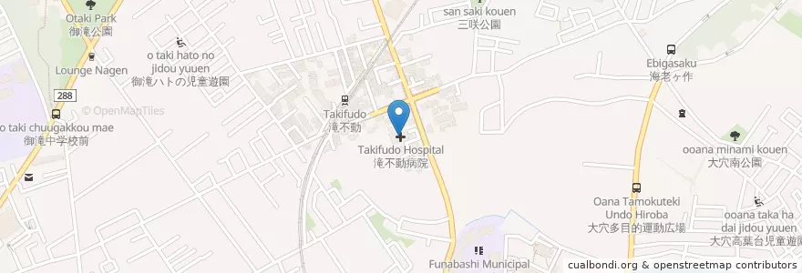 Mapa de ubicacion de 滝不動病院 en 日本, 千葉県, 船橋市.