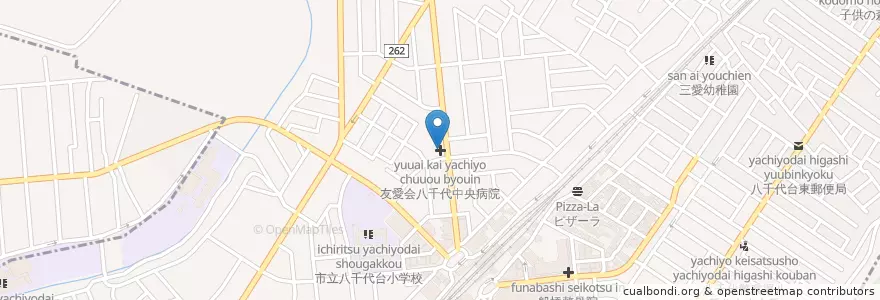Mapa de ubicacion de 友愛会八千代中央病院 en اليابان, 千葉県, 八千代市.