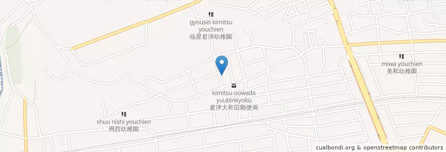 Mapa de ubicacion de 君津大和田郵便局 en Japan, 千葉県, 君津市.