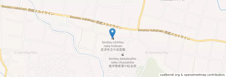 Mapa de ubicacion de 君津市立中保育園 en Japon, Préfecture De Chiba, 君津市.