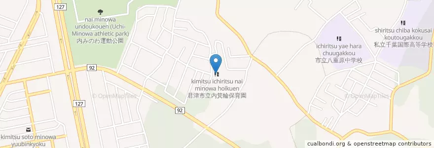 Mapa de ubicacion de 君津市立内箕輪保育園 en Japan, Präfektur Chiba, 君津市.