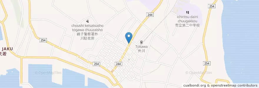 Mapa de ubicacion de 外川郵便局 en Giappone, Prefettura Di Chiba, 銚子市.