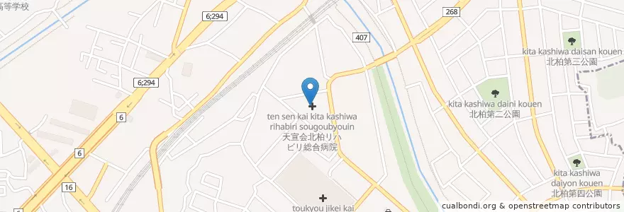 Mapa de ubicacion de 天宣会北柏リハビリ総合病院 en 日本, 千葉県, 柏市.