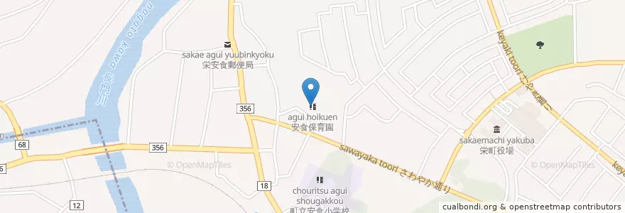 Mapa de ubicacion de 安食保育園 en 日本, 千葉県, 印旛郡, 栄町.