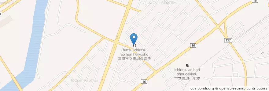 Mapa de ubicacion de 富津市立青堀保育所 en Japonya, 千葉県, 富津市.