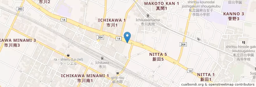 Mapa de ubicacion de 市川三本松郵便局 en Japan, 千葉県, 市川市.