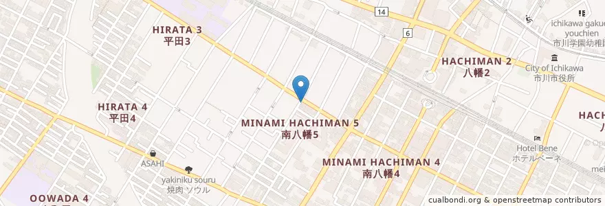 Mapa de ubicacion de 市川南八幡郵便局 en اليابان, 千葉県, 市川市.
