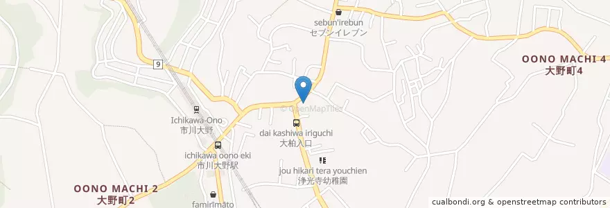 Mapa de ubicacion de 市川大野郵便局 en اليابان, 千葉県, 市川市.