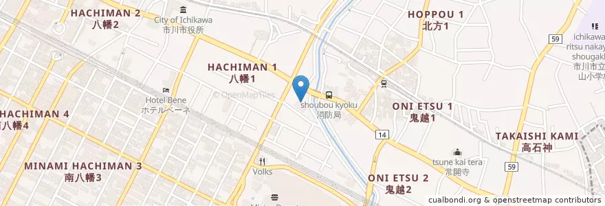 Mapa de ubicacion de 市川市消防局 en 일본, 지바현, 市川市.