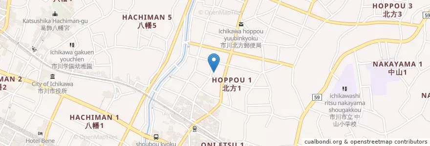 Mapa de ubicacion de 市川市立北方保育園 en 일본, 지바현, 市川市.