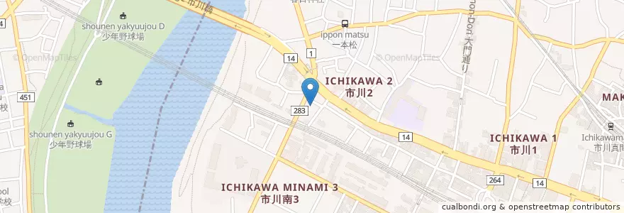 Mapa de ubicacion de 市川広小路郵便局 en 日本, 千葉県, 市川市.