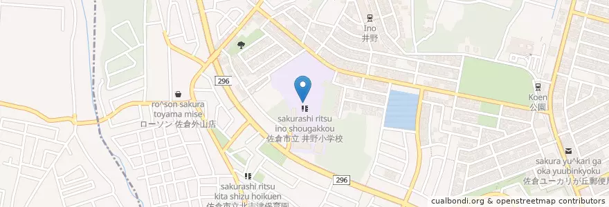 Mapa de ubicacion de 市立井野小学校 en 日本, 千葉県, 佐倉市.