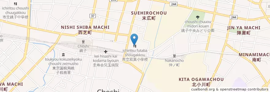 Mapa de ubicacion de 銚子市立双葉小学校 en Japan, 千葉県, 銚子市.