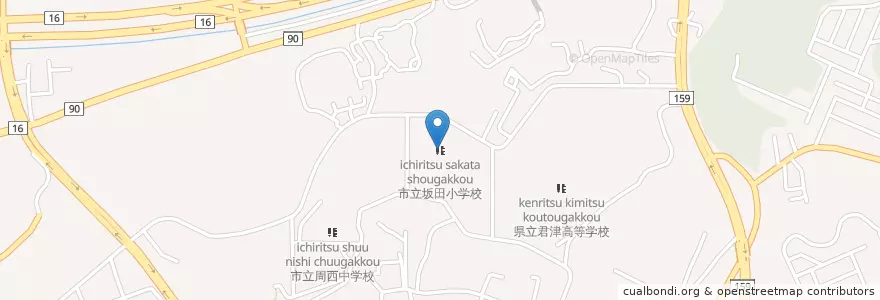 Mapa de ubicacion de 君津市立坂田小学校 en Japan, 千葉県, 君津市.