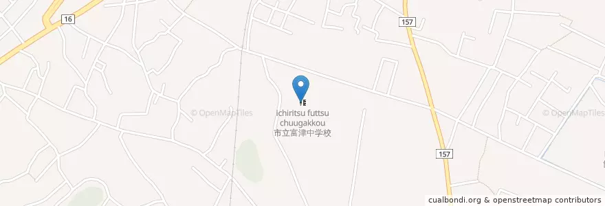 Mapa de ubicacion de 富津市立富津中学校 en اليابان, 千葉県, 富津市.