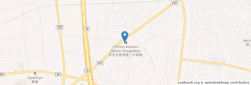 Mapa de ubicacion de 木更津市立木更津第三中学校 en 日本, 千葉県, 木更津市.