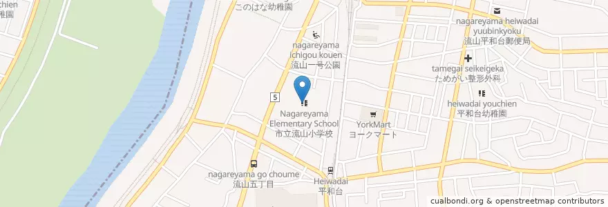 Mapa de ubicacion de 流山市立流山小学校 en Jepun, 千葉県, 流山市.
