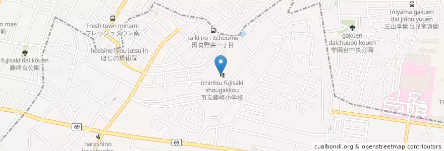 Mapa de ubicacion de 習志野市立藤崎小学校 en اليابان, 千葉県, 船橋市.