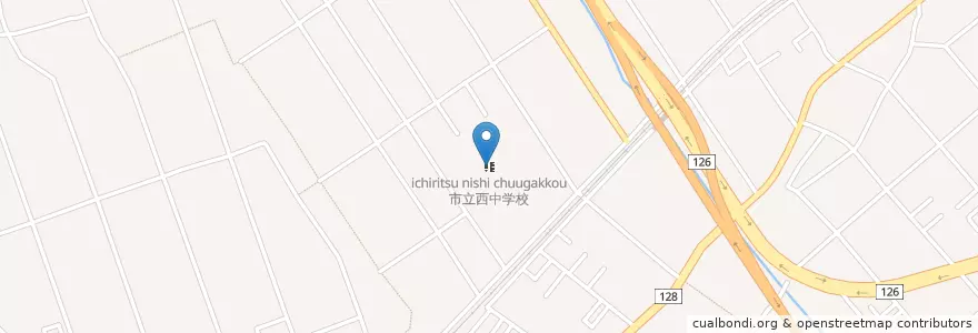 Mapa de ubicacion de 東金市立西中学校 en اليابان, 千葉県, 東金市.