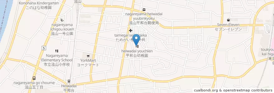 Mapa de ubicacion de 平和台幼稚園 en Jepun, 千葉県, 流山市.