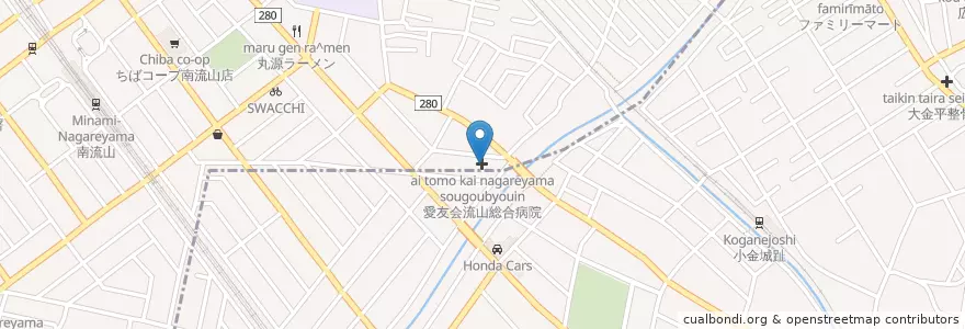 Mapa de ubicacion de 愛友会流山総合病院 en ژاپن, 千葉県, 松戸市.