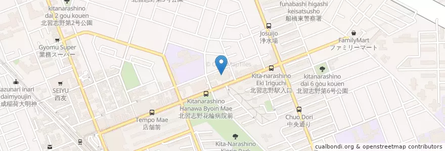 Mapa de ubicacion de 北習志野花輪病院 en 일본, 지바현, 船橋市.