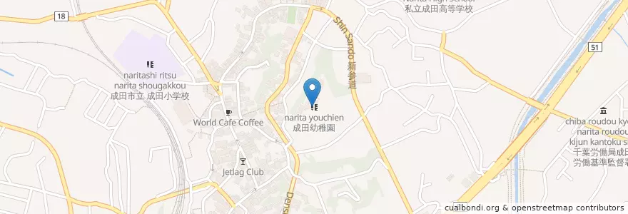 Mapa de ubicacion de 成田幼稚園 en 일본, 지바현, 나리타 시.