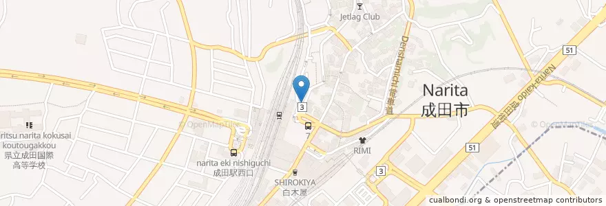 Mapa de ubicacion de 成田警察署 成田駅前交番 en اليابان, 千葉県, 成田市.