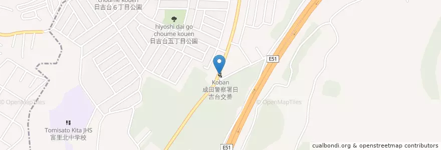 Mapa de ubicacion de 成田警察署日吉台交番 en Japan, 千葉県, 富里市.