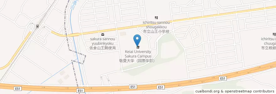 Mapa de ubicacion de 敬愛大学（国際学部） en ژاپن, 千葉県, 四街道市.