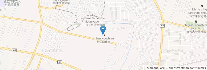 Mapa de ubicacion de 新栄幼稚園 en Japón, Prefectura De Chiba, Narashino.