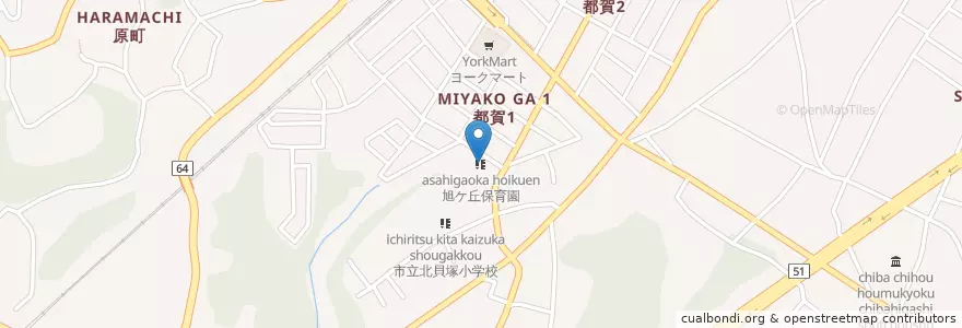 Mapa de ubicacion de 旭ケ丘保育園 en اليابان, 千葉県, 千葉市, 若葉区.